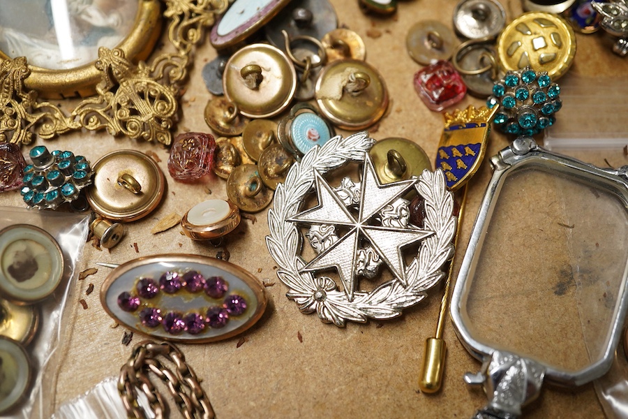 Set of six art nouveau silver buttons , Levi and Salaman and other buttons, links and enamel set